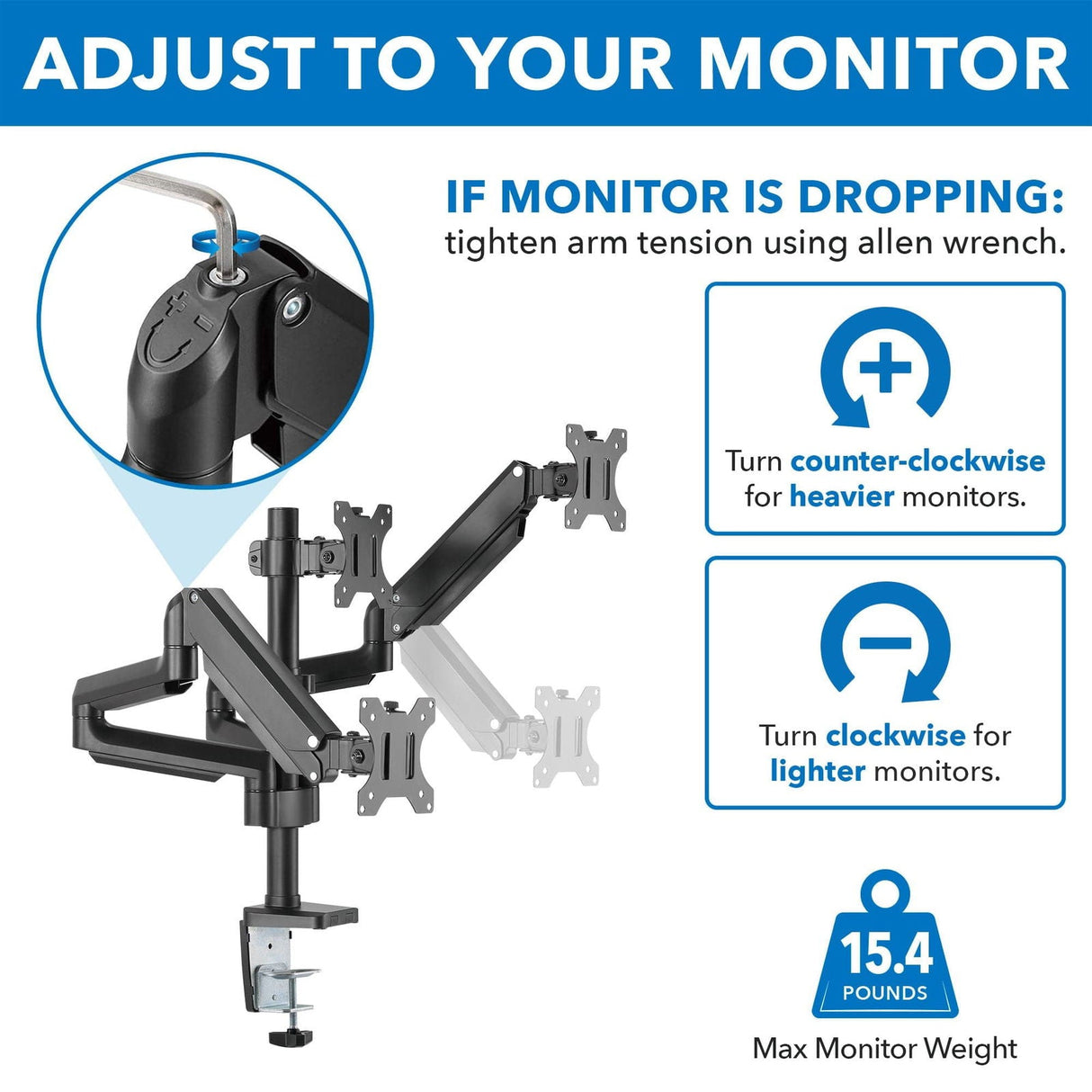 Black Monitor Mount - Triple Monitor Mount with Gas Spring Arms - Mount-It! - MI-4753B