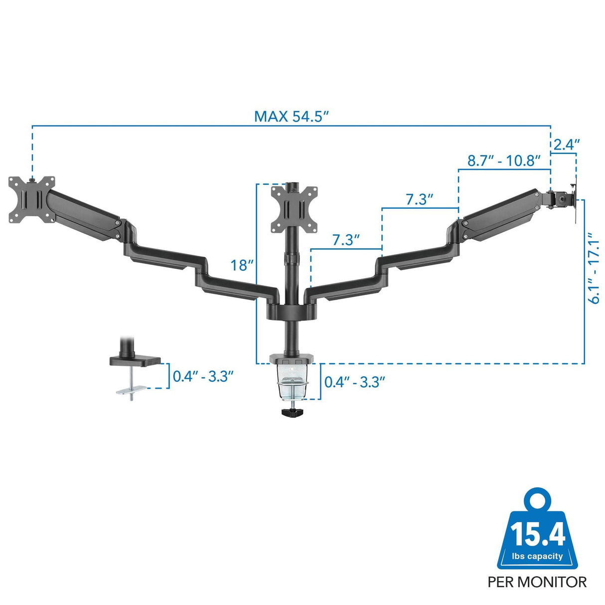 Black Monitor Mount - Triple Monitor Mount with Gas Spring Arms - Mount-It! - MI-4753B