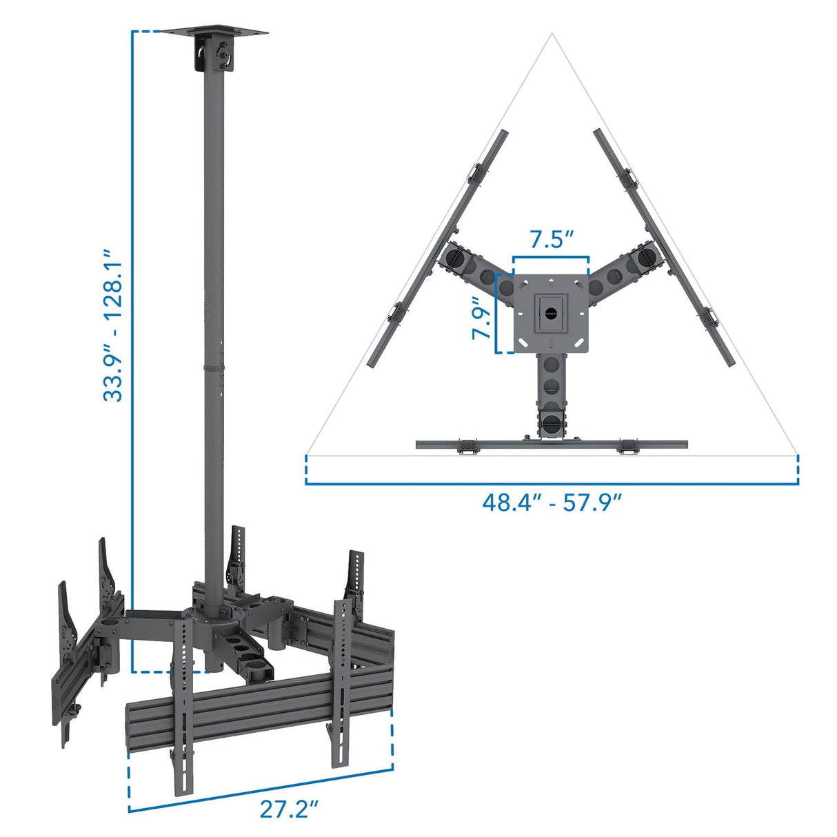 Black TV Mount - Triple TV Display Ceiling Mount - Mount-It! - MI-515