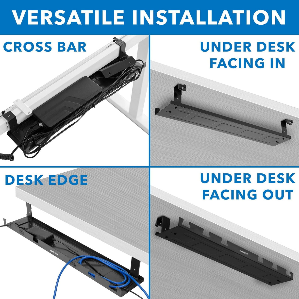 Black Cable Management - Under Desk Cable Tray - Mount-It! - MI-7282