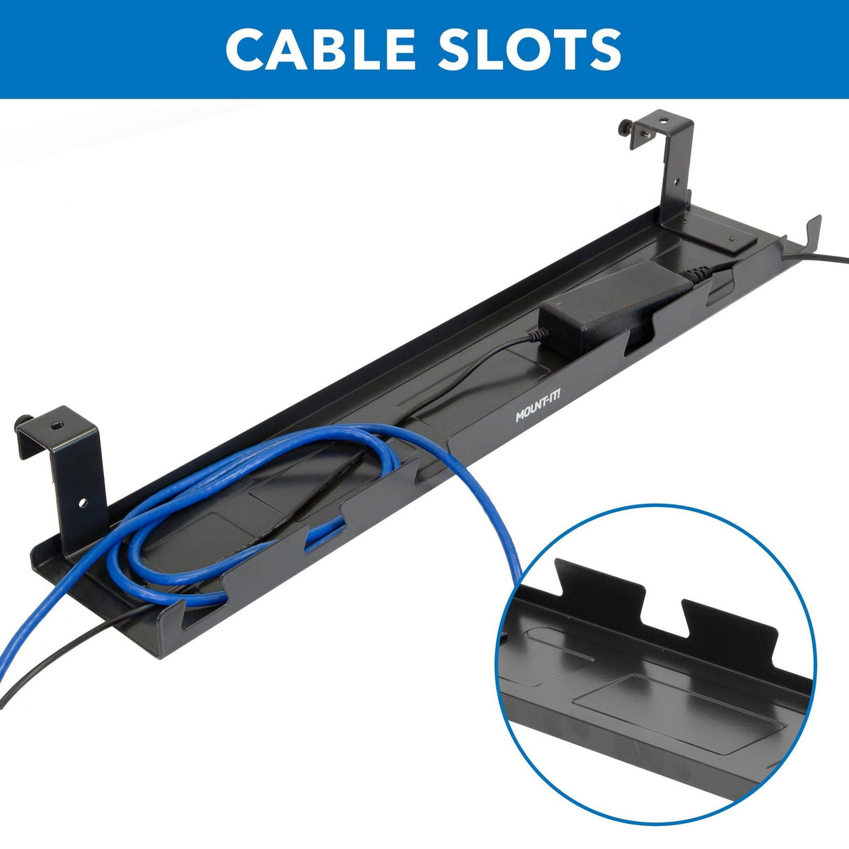 Black Cable Management - Under Desk Cable Tray - Mount-It! - MI-7282