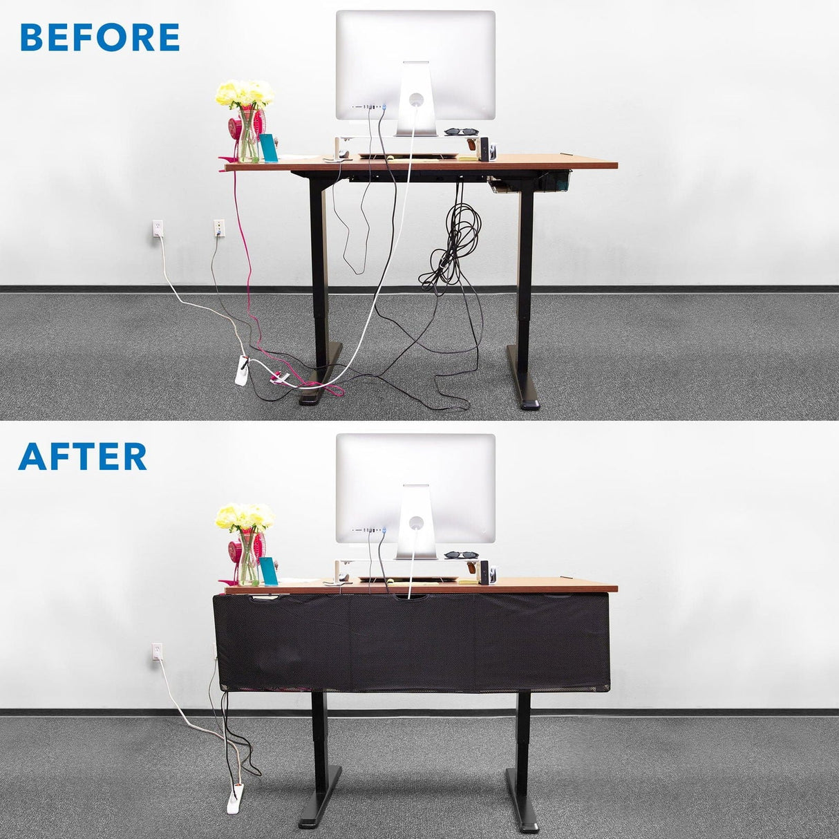 Black Cable Management - Under Desk Privacy Panel - 60" Wide - Mount-It! - MI-7251