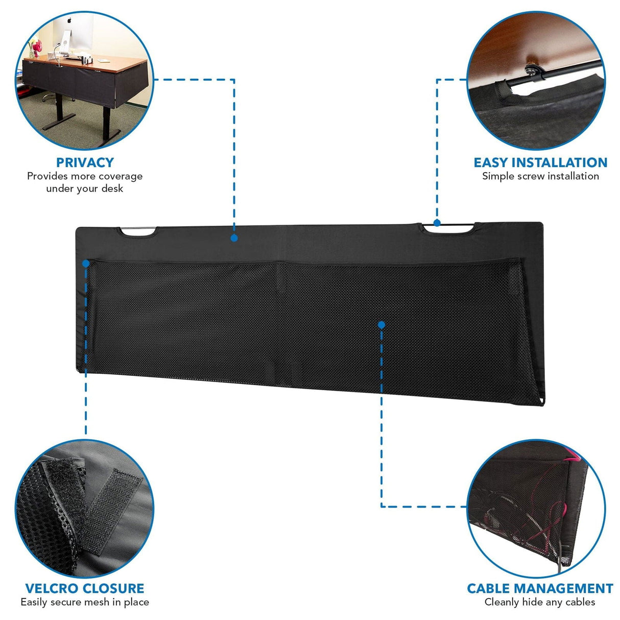 Black Cable Management - Under Desk Privacy Panel - 60" Wide - Mount-It! - MI-7251