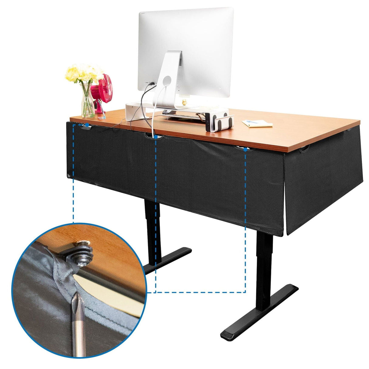 Black Cable Management - Under Desk Privacy Panel - 60" Wide - Mount-It! - MI-7251