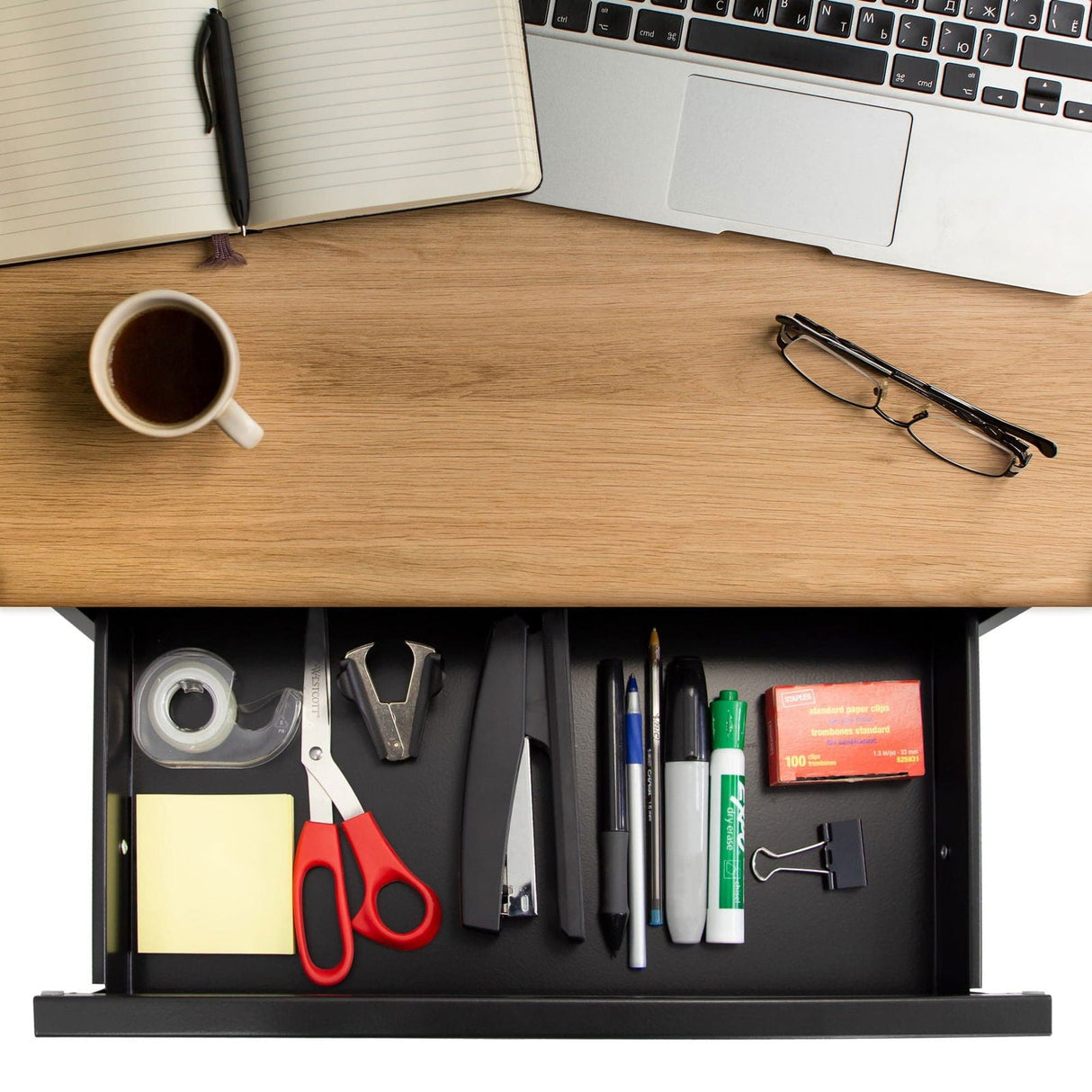 Black Desk Accessories - Under Desk Pull-Out Drawer Kit with Shelf - Mount-It! - MI-7291