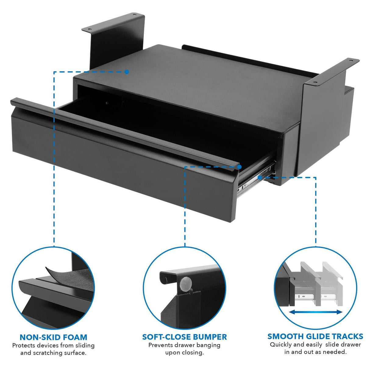 Black Desk Accessories - Under Desk Pull-Out Drawer Kit with Shelf - Mount-It! - MI-7291