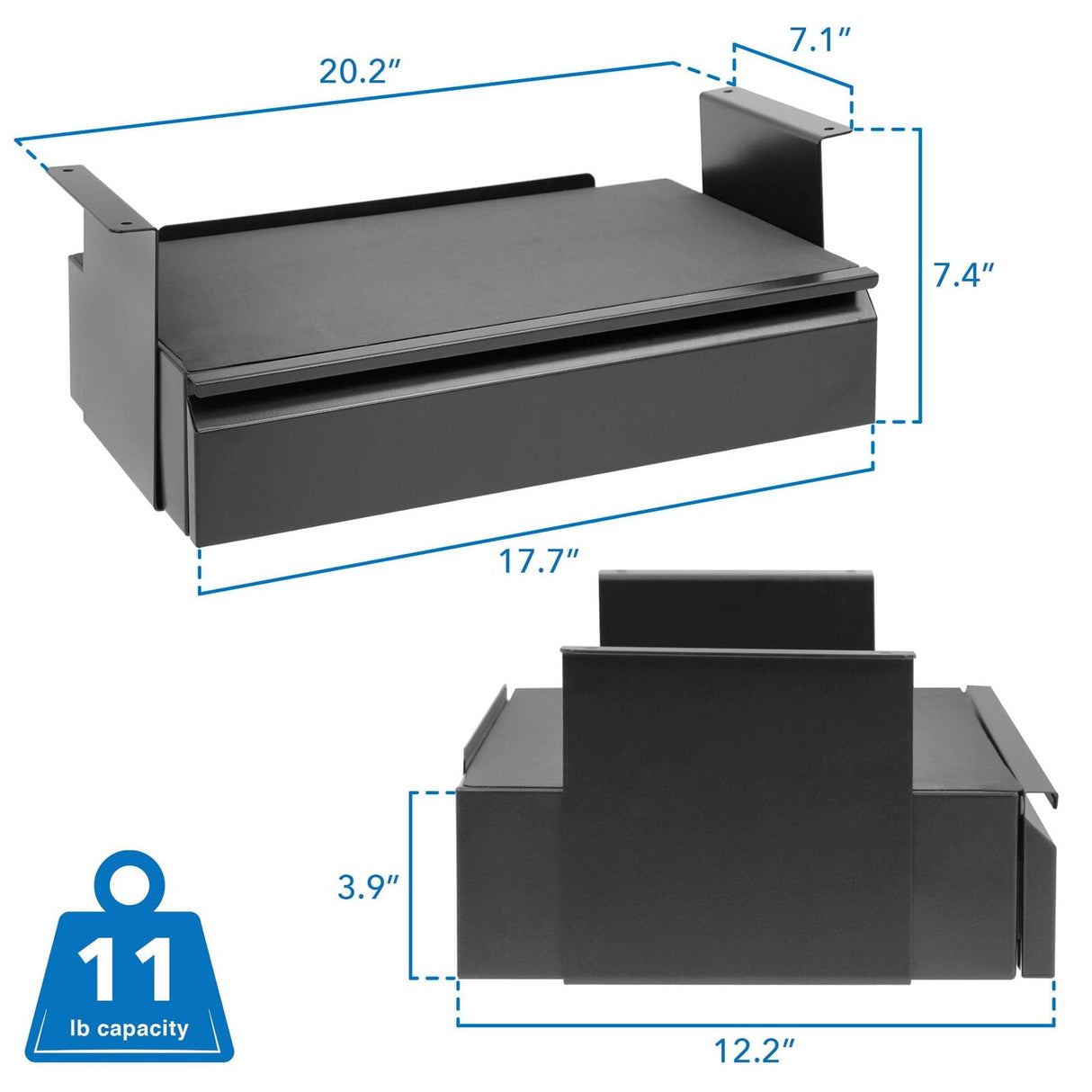 Black Desk Accessories - Under Desk Pull-Out Drawer Kit with Shelf - Mount-It! - MI-7291