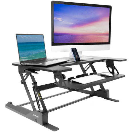 Black Desk Converters - Wide Standing Desk Converter with Gas Spring - Mount-It! - MI-7926