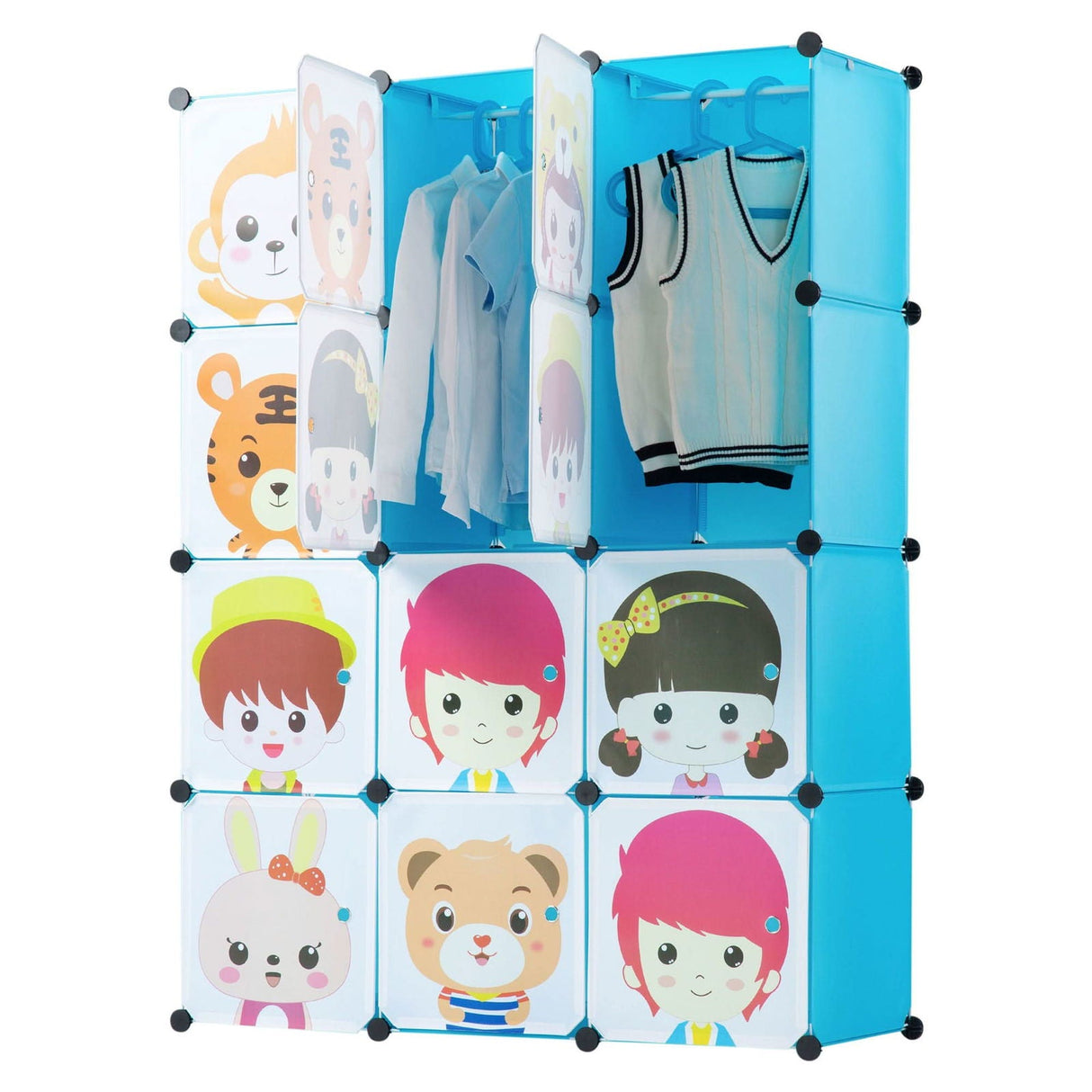 Blue Storage - Children's Portable Clothes Closet Rack with XL Storage Cubes - Mount-It! - WI-4032XL