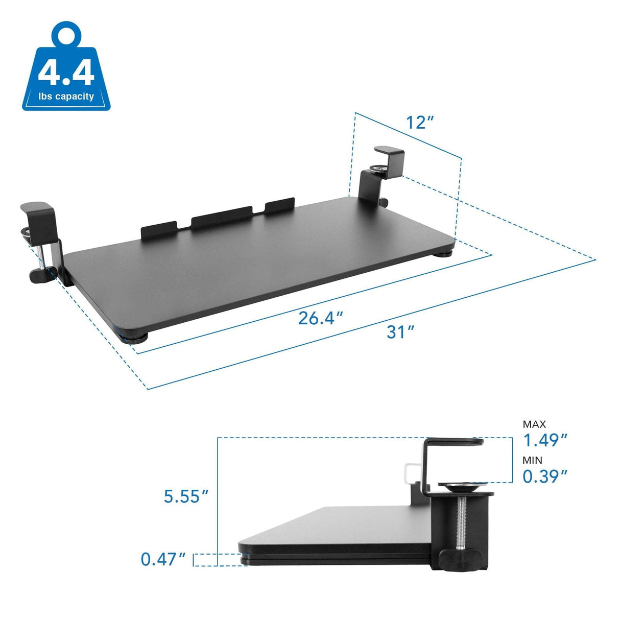 Keyboard Trays/Mounts - Clamp-On Adjustable Keyboard and Mouse Tray - Mount-It! - MI-7147