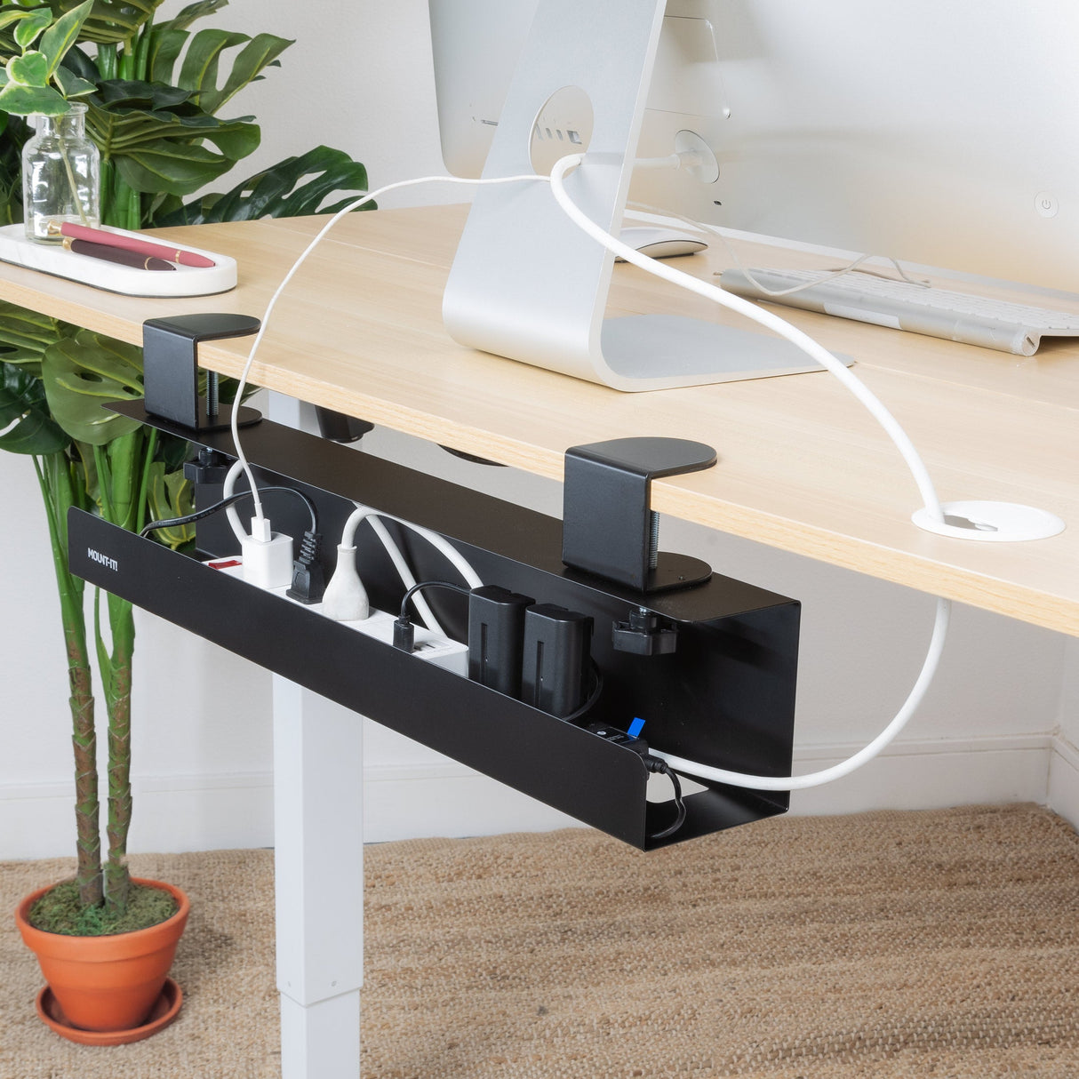 Cable Management - Clamp-on Under Desk Cable Management Tray - Mount-It! - MI-7286BLK