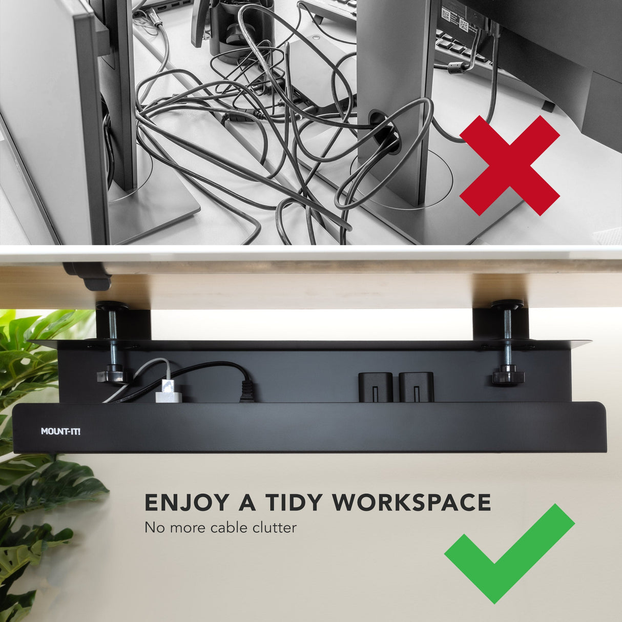 Cable Management - Clamp-on Under Desk Cable Management Tray - Mount-It! - MI-7286BLK