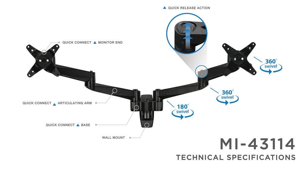 Monitor Mount - CLiX Series Full Motion Dual Monitor Wall Mount - Mount-It! -