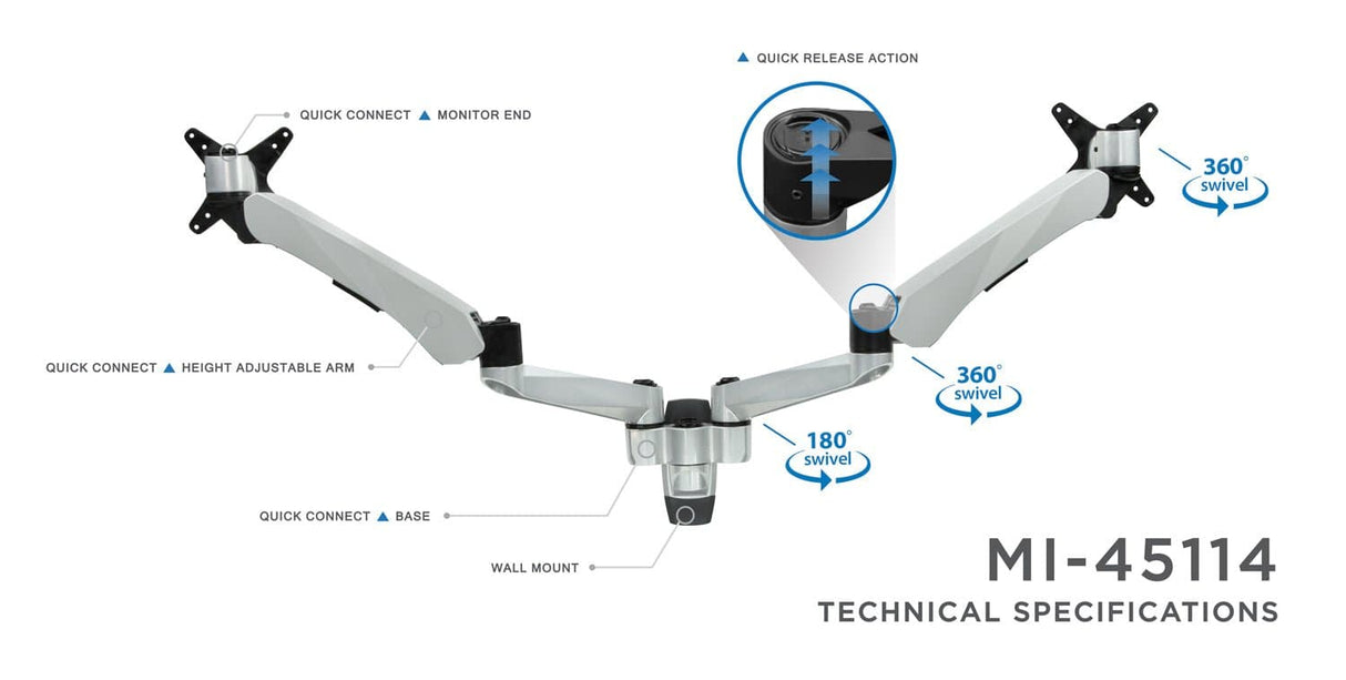 Monitor Mount - CLiX Series Full Motion Dual Monitor Wall Mount with Gas Spring Arms - Mount-It! -