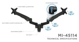 Monitor Mount - CLiX Series Full Motion Dual Monitor Wall Mount with Gas Spring Arms - Mount-It! -