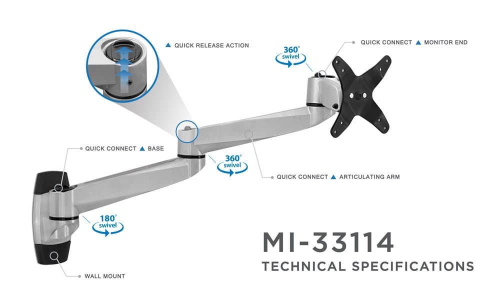 Monitor Mount - CLiX Series Full Motion Single Monitor Wall Mount - Mount-It! -