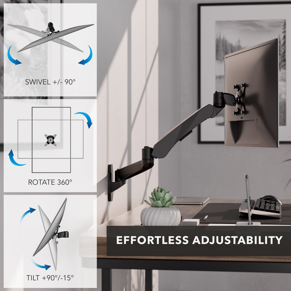Monitor Mount - CLiX Series Full Motion Single Monitor Wall Mount with Gas Spring Arm - Mount-It! -