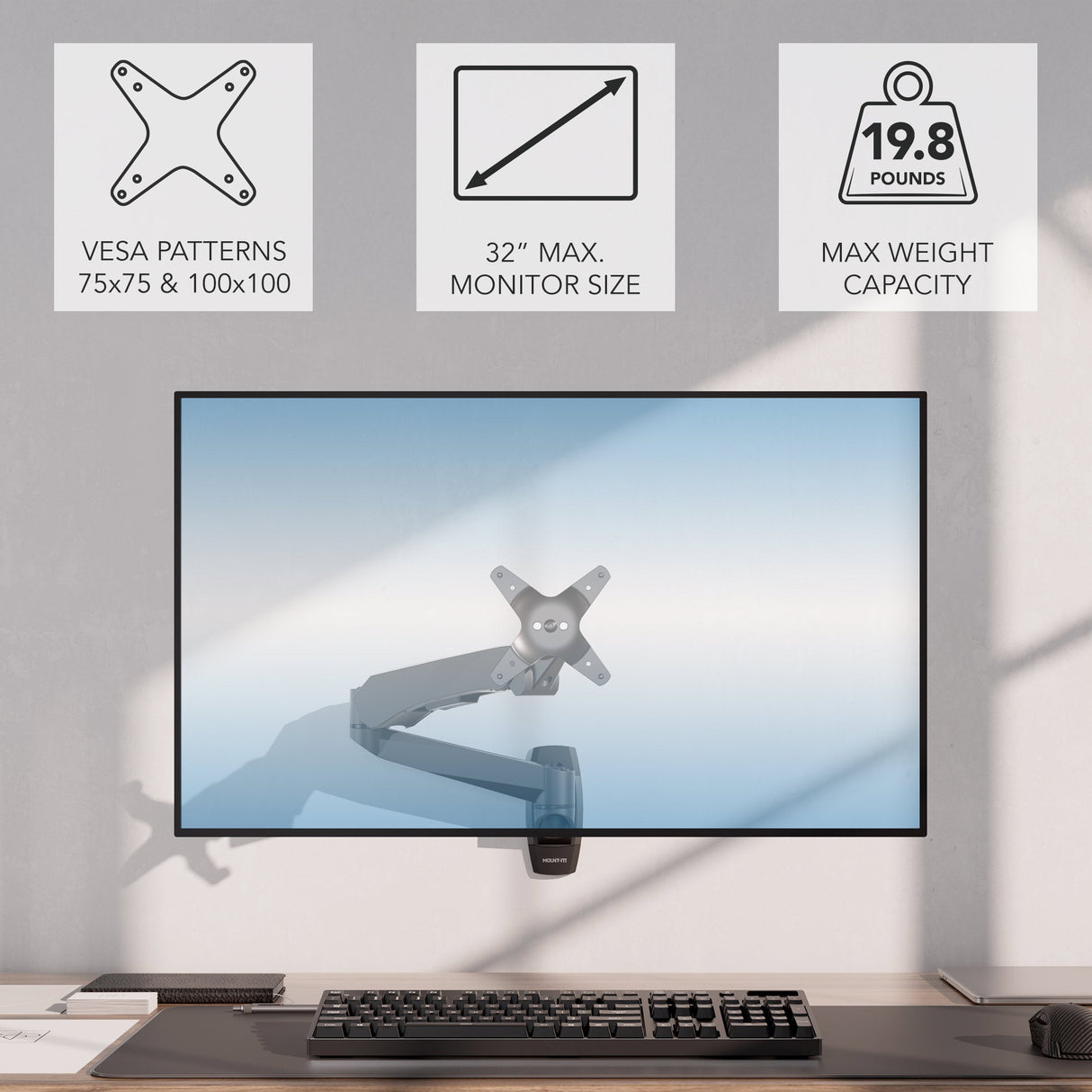 Monitor Mount - CLiX Series Full Motion Single Monitor Wall Mount with Gas Spring Arm - Mount-It! -