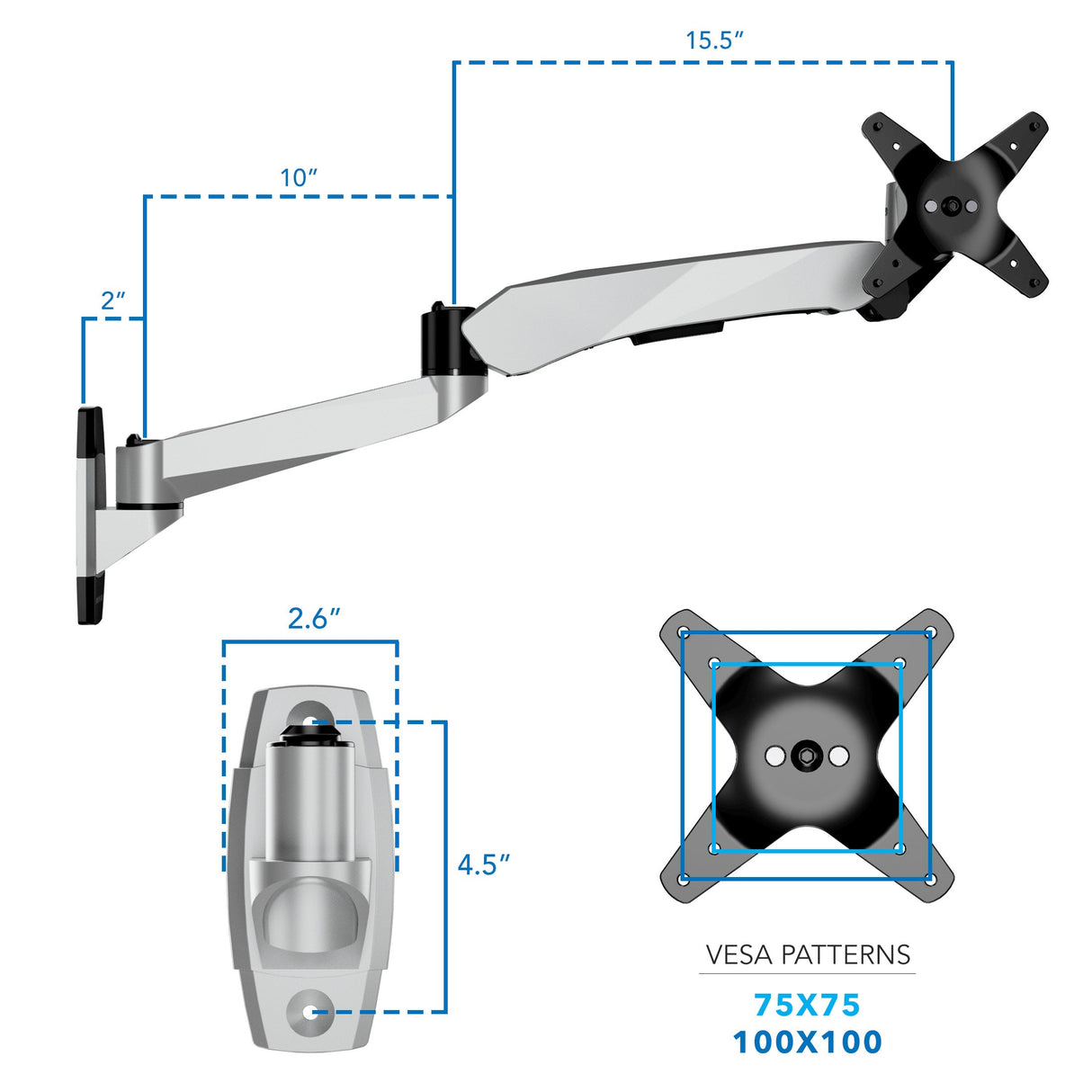 Monitor Mount - CLiX Series Full Motion Single Monitor Wall Mount with Gas Spring Arm - Mount-It! -