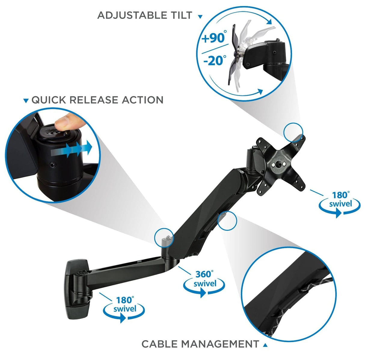 Monitor Mount - CLiX Series Full Motion Single Monitor Wall Mount with Gas Spring Arm - Mount-It! -