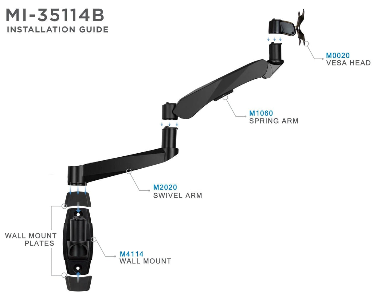 Monitor Mount - CLiX Series Full Motion Single Monitor Wall Mount with Gas Spring Arm - Mount-It! -