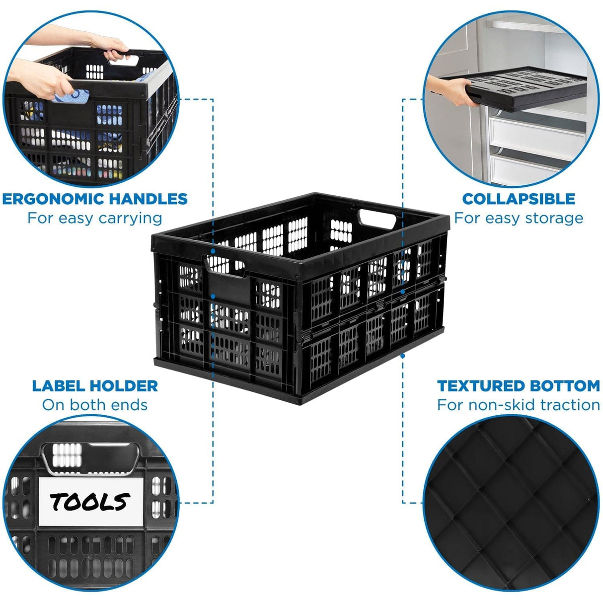 Storage Crate - Collapsible Milk Crate - Set of 3 - Mount-It! - WI-3003