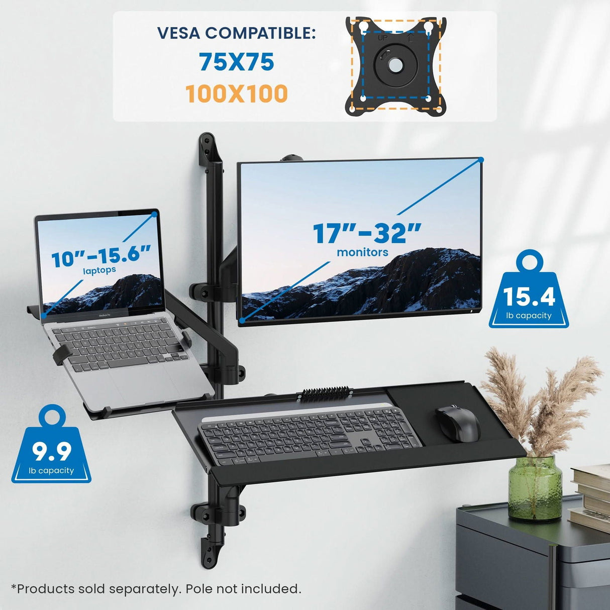 Keyboard Trays/Mounts - Counterbalance Keyboard Tray Arm for Wall and Pole Mounting - Mount-It! - MI-1765KB