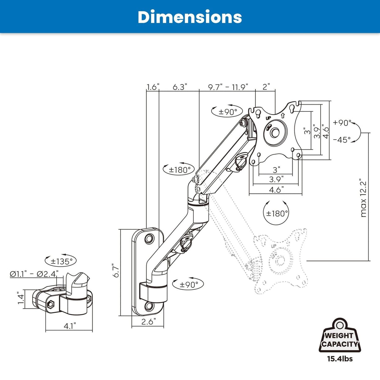 Monitor Mount - Counterbalance Monitor Arm for Wall and Pole Mounting - Mount-It! - MI-1765