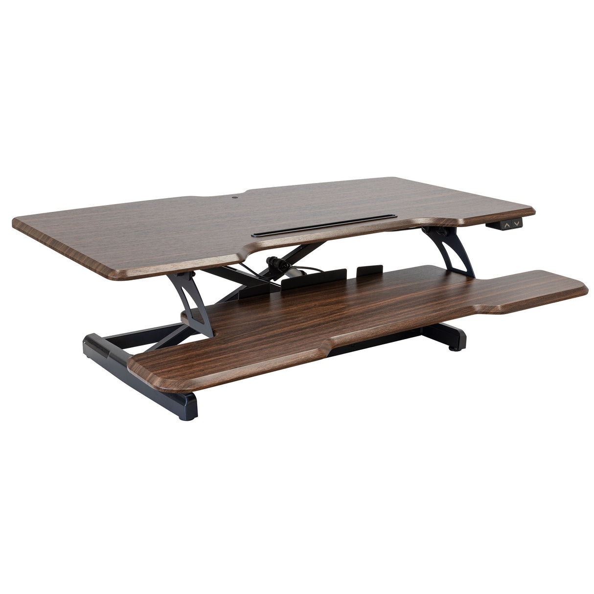 Dark Walnut Woodgrain Desk Converters - Electric Standing Desk Converter with 38" Desktop - Mount-It! - MI-8011