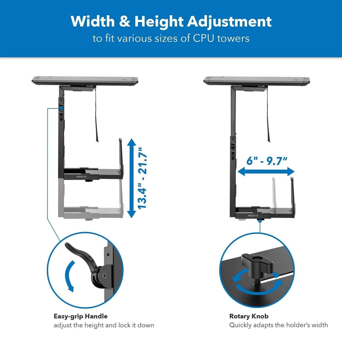 Muiple Computer Table Rack Mount Mount-It! Deluxe CPU Mount with Sliding Track - Mount-It! | holds up to ...