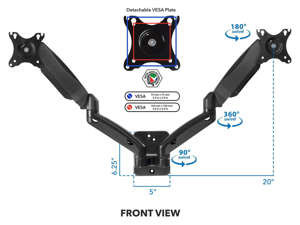 Monitor Mount - Dual Arm Monitor Wall Mount - Mount-It! - MI-766