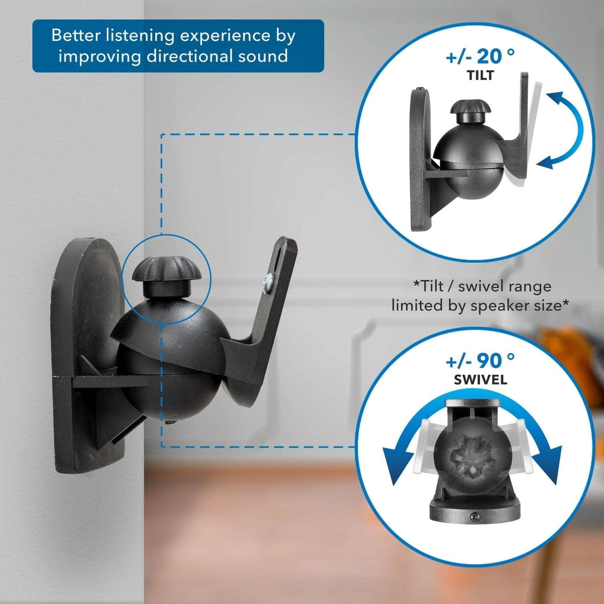 Speaker Mount - Dual Low Profile Universal Speaker Wall Mounts - Mount-It! - MI-SB28