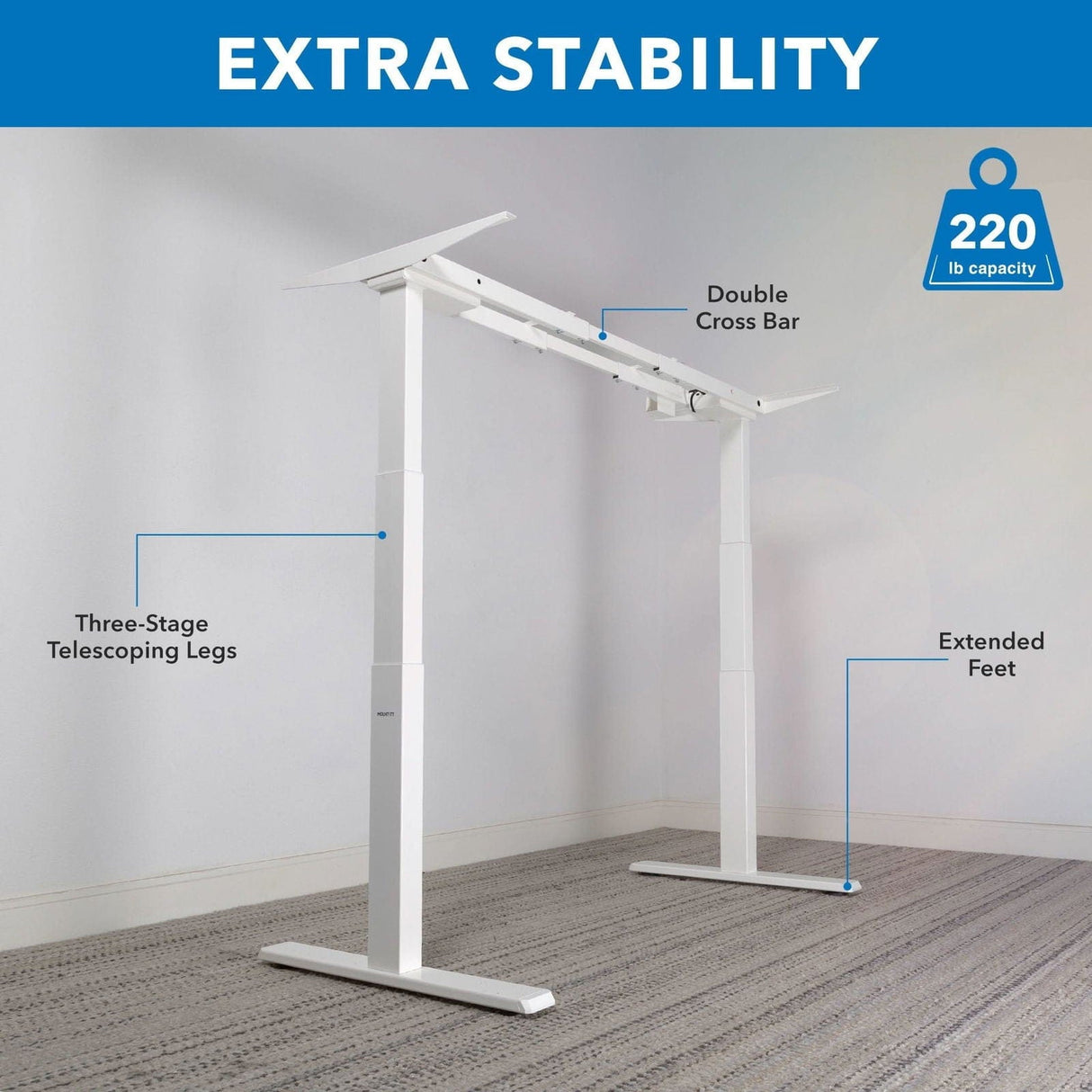 Desk Frame - Dual-Motor, 3-Stage Electric Standing Desk Frame - Mount-It! -