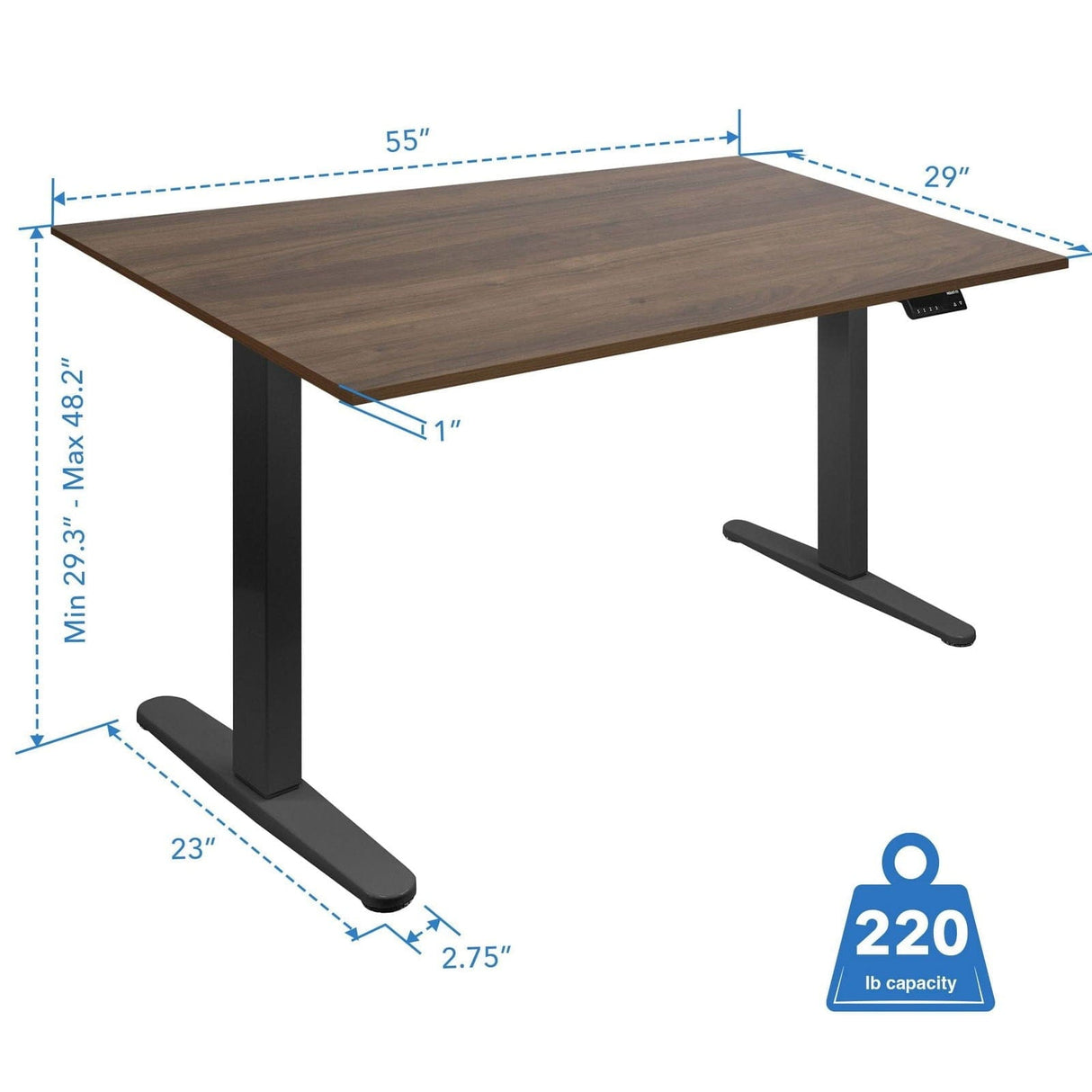 Standing Desk - Dual Motor Electric Standing Desk with 55" Tabletop - Black Base - Mount-It! -