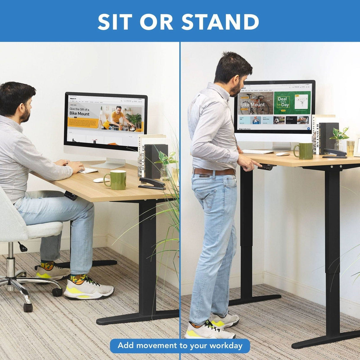 Standing Desk - Dual Motor Electric Standing Desk with 55" Tabletop - Black Base - Mount-It! -