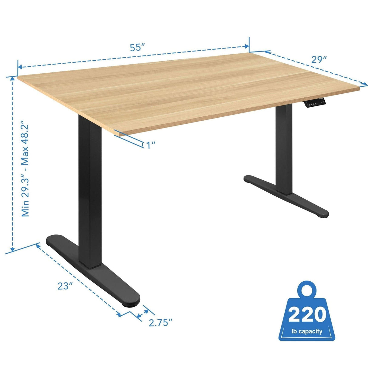 Standing Desk - Dual Motor Electric Standing Desk with 55" Tabletop - Black Base - Mount-It! -