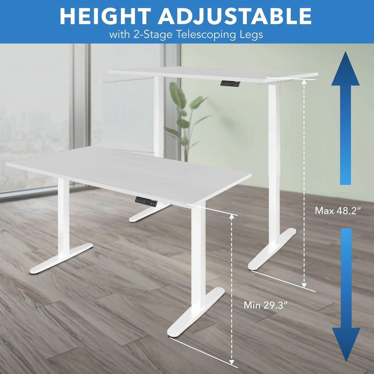 Standing Desk - Dual Motor Electric Standing Desk with 55" Tabletop - White Base - Mount-It! -