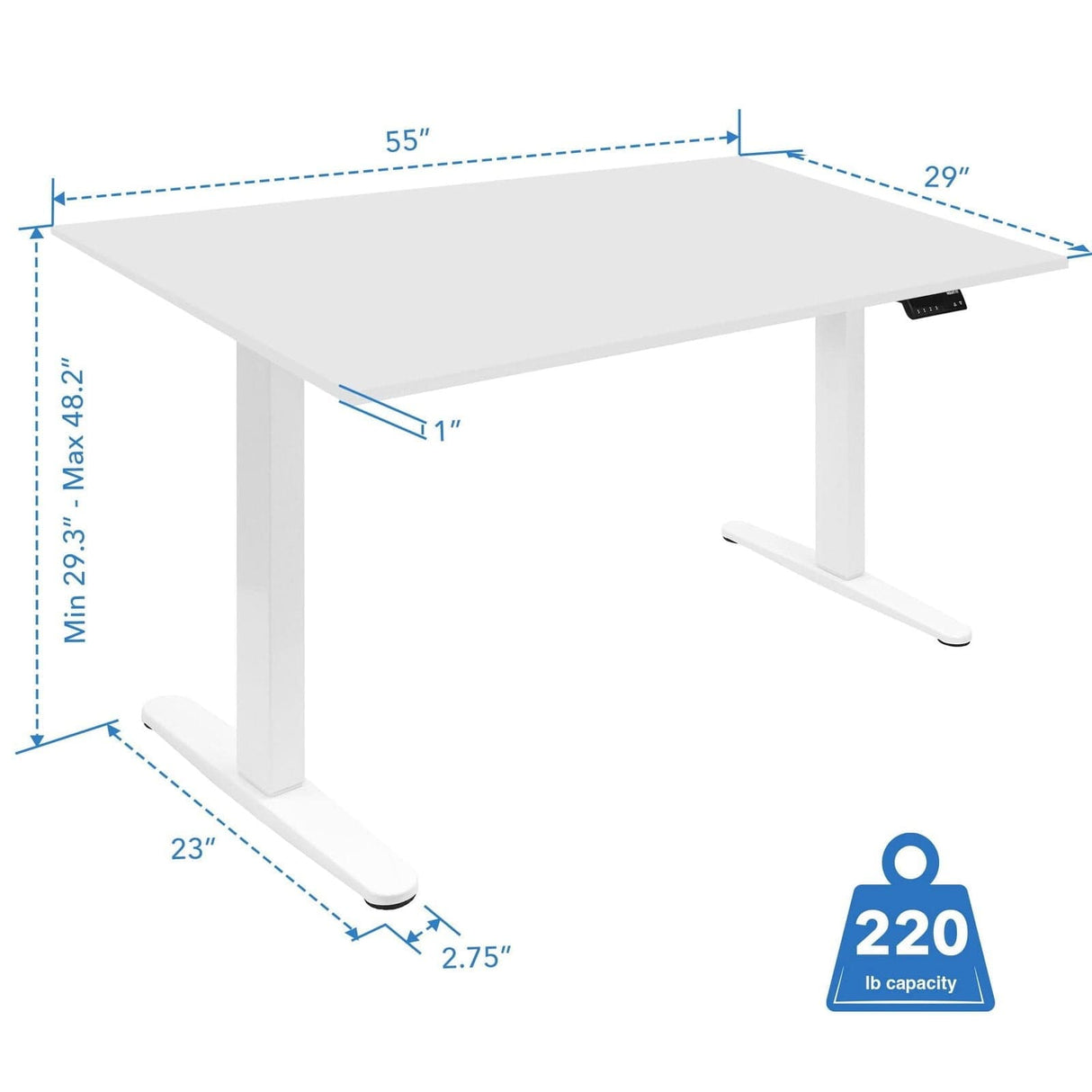 Standing Desk - Dual Motor Electric Standing Desk with 55" Tabletop - White Base - Mount-It! -