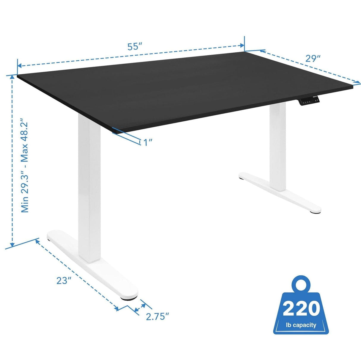 Standing Desk - Dual Motor Electric Standing Desk with 55" Tabletop - White Base - Mount-It! -