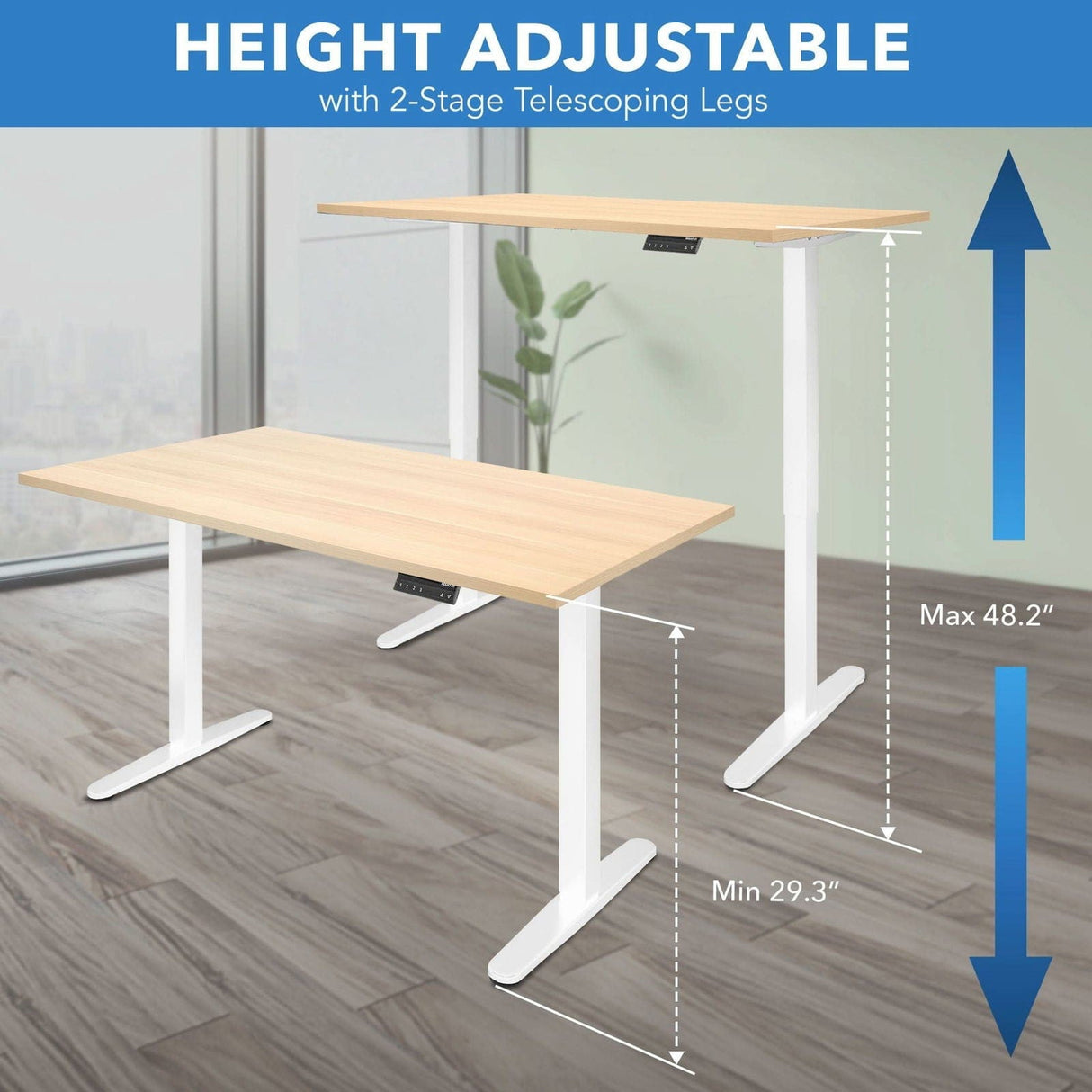 Standing Desk - Dual Motor Electric Standing Desk with 55" Tabletop - White Base - Mount-It! -