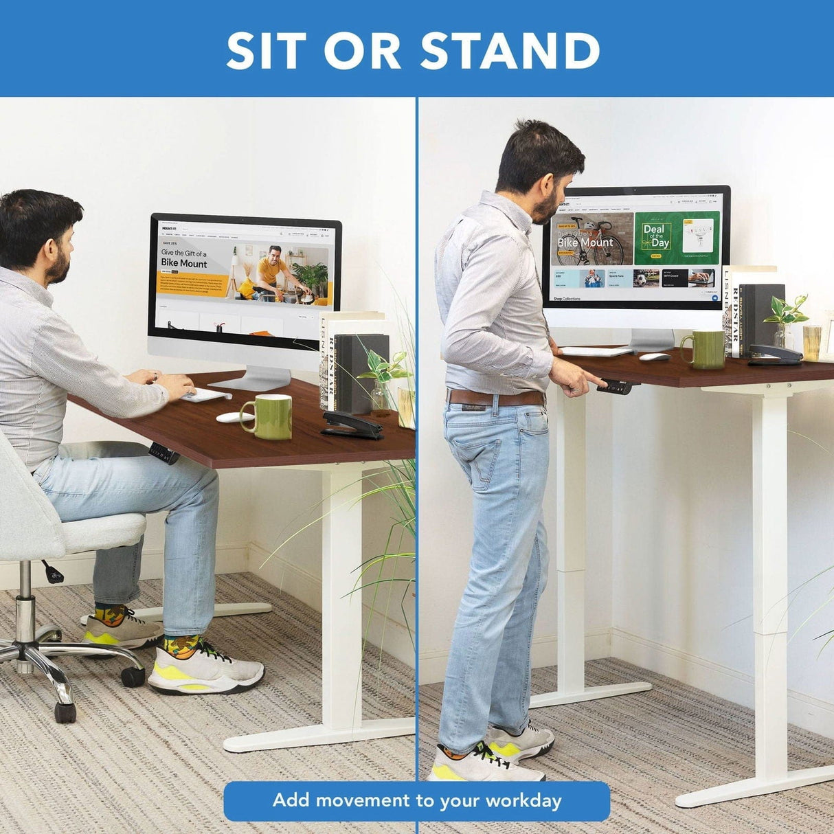 Standing Desk - Dual Motor Electric Standing Desk with 55" Tabletop - White Base - Mount-It! -