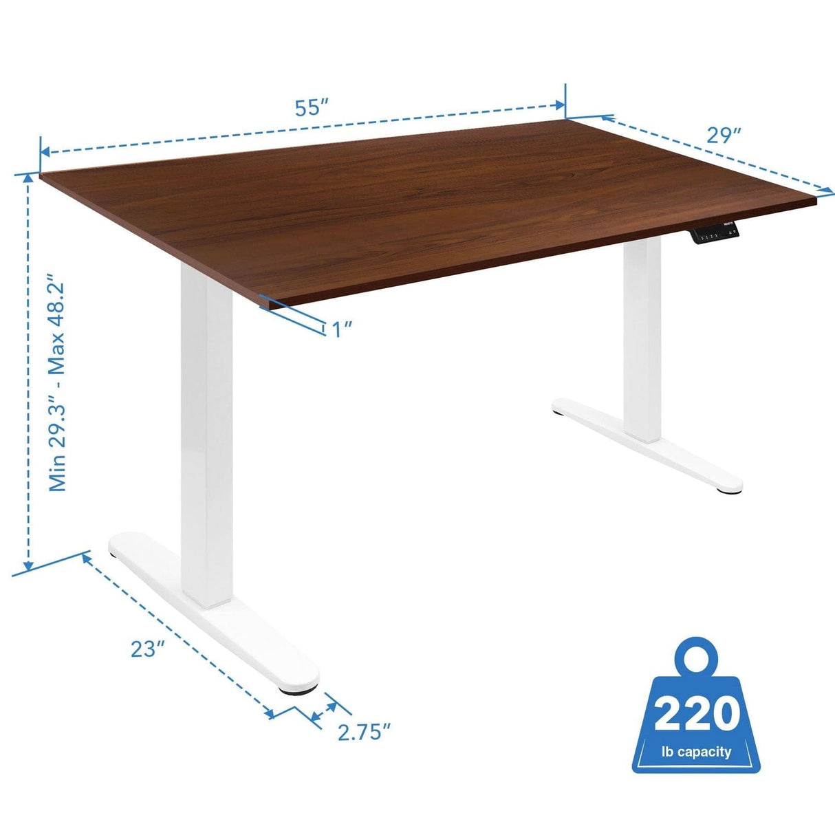 Standing Desk - Dual Motor Electric Standing Desk with 55" Tabletop - White Base - Mount-It! -