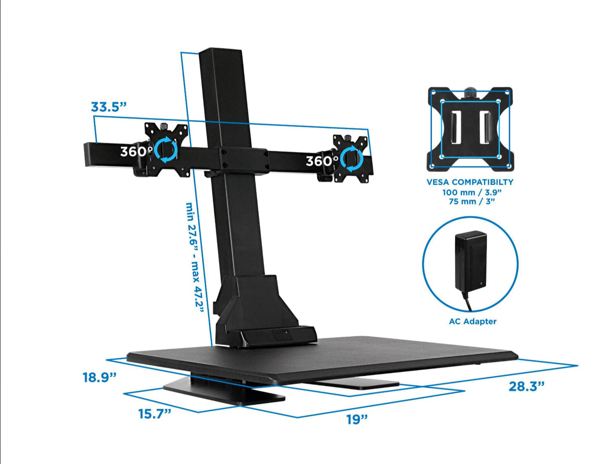 Desk Converters - Electric Sit-Stand Desk Converter for 2 Monitors - Mount-It! -