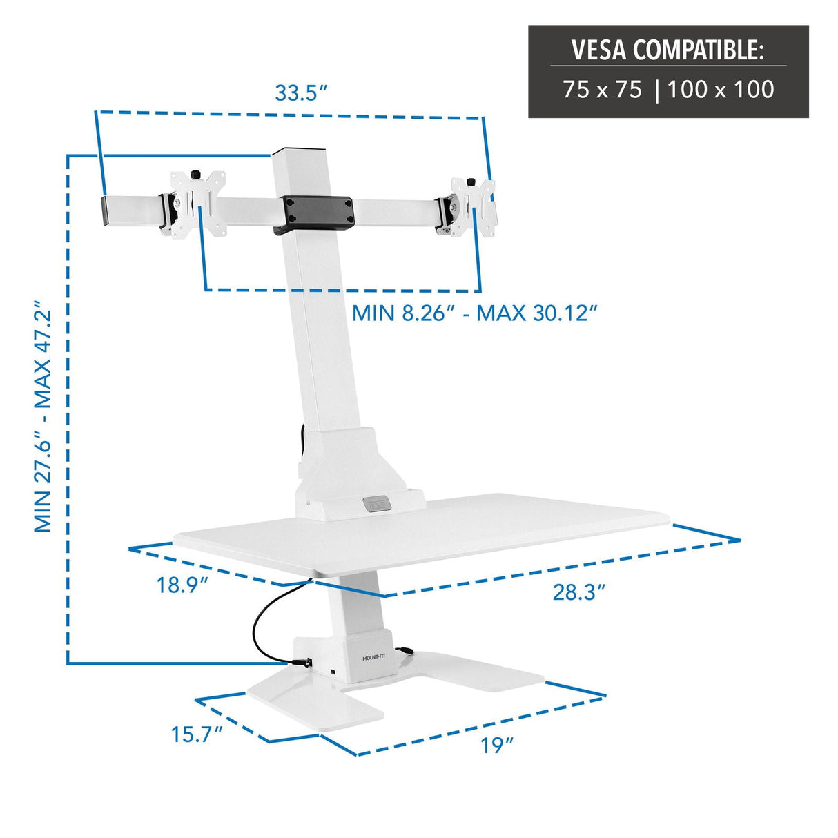 Desk Converters - Electric Sit-Stand Desk Converter for 2 Monitors - Mount-It! -