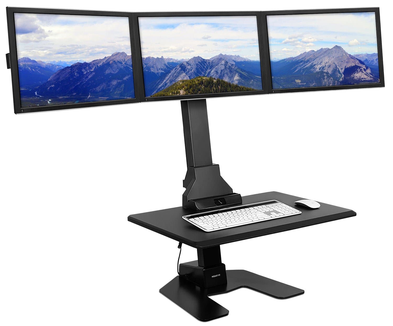 Mount It MI 7983 Triple Monitor Electric Standing Desk Converter Black