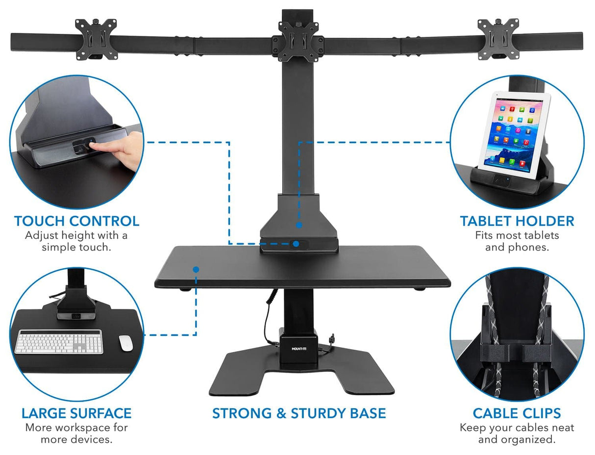 Desk Converters - Electric Standing Desk Converter for 3 Monitors - Mount-It! -