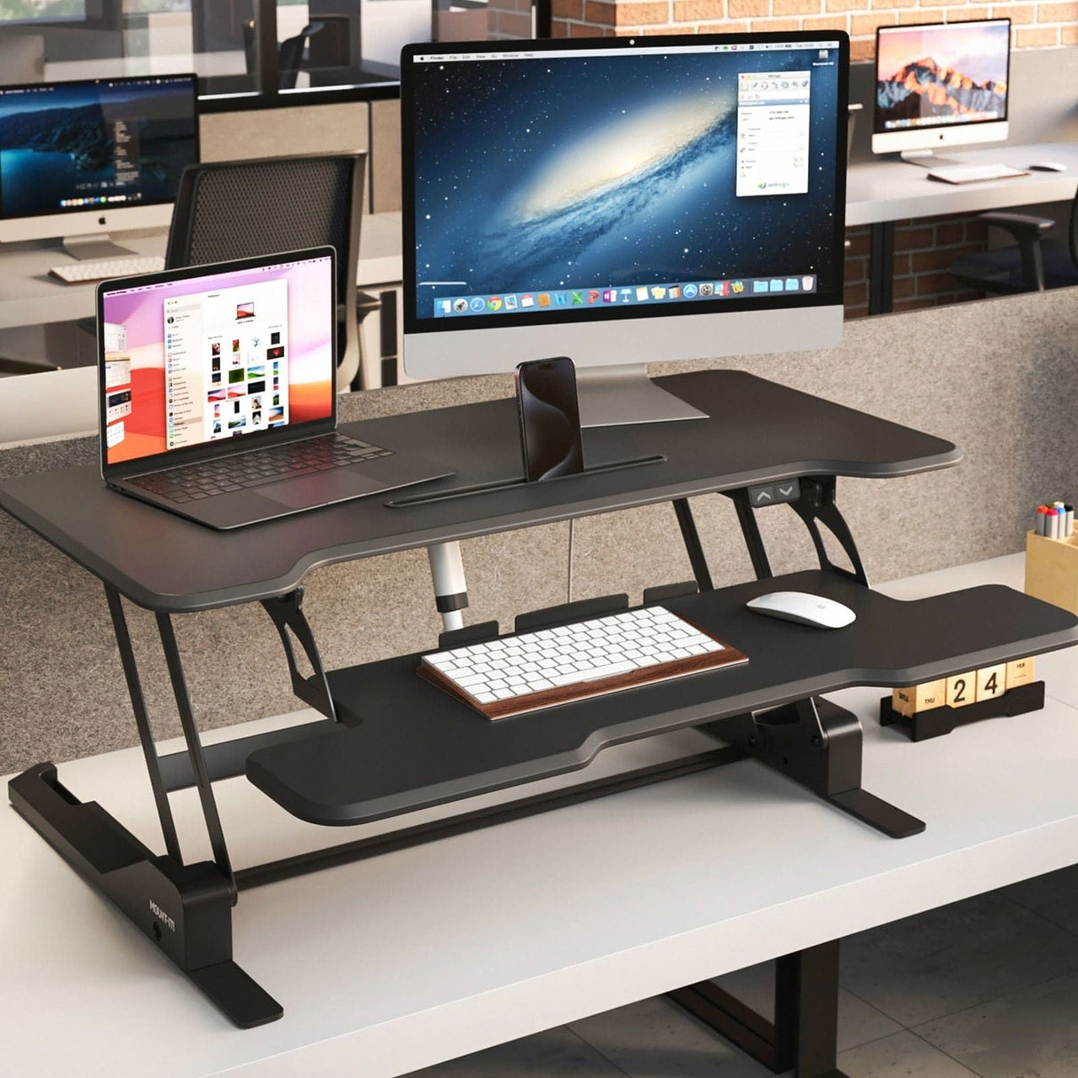 Desk Converters - Electric Standing Desk Converter with 38" Desktop - Mount-It! -