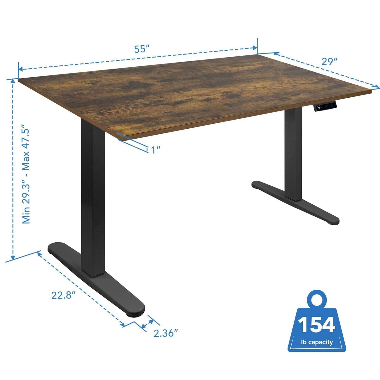 Standing Desk - Electric Standing Desk with 55" Tabletop - Black Base - Mount-It! -