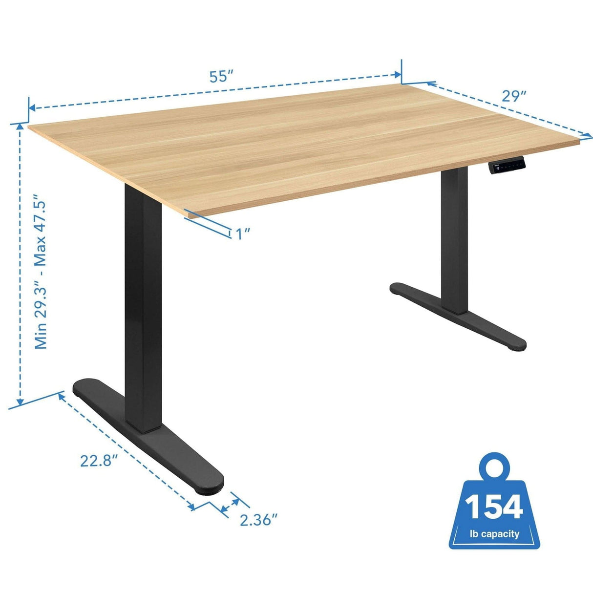 Standing Desk - Electric Standing Desk with 55" Tabletop - Black Base - Mount-It! -