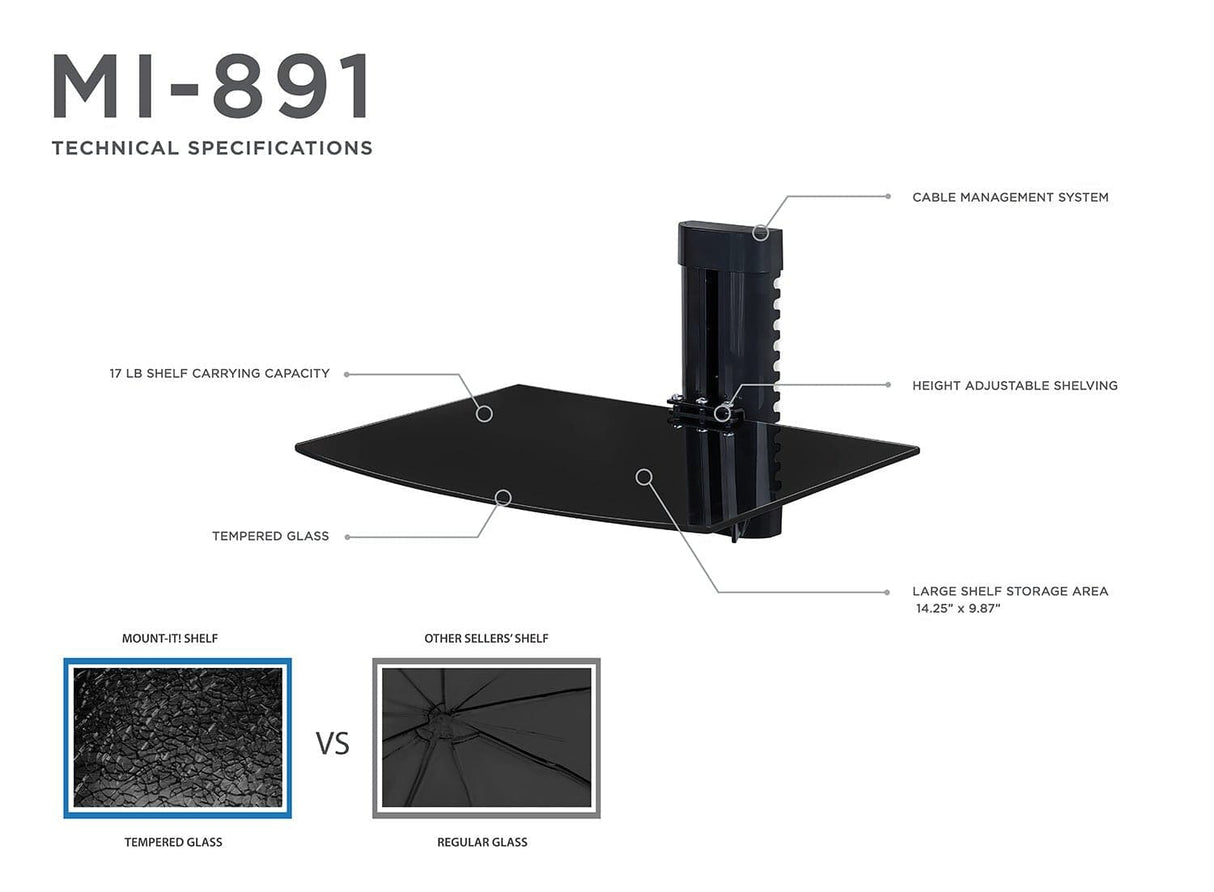 Component Shelves - Floating Wall Mounted Shelf - Mount-It! - MI-891